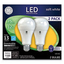 GE LED Soft White A21 Dimmable Light Bulb, 12 W, 2/Pack